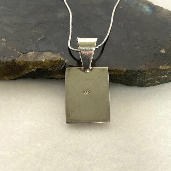 Solid Sterling Silver 925 Curved Sim Red Jasper Pendant Necklace 20" Snake Chain - Picture 12 of 16